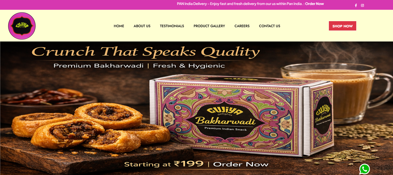 Gujiya Delights e-commerce website project by Themesgro